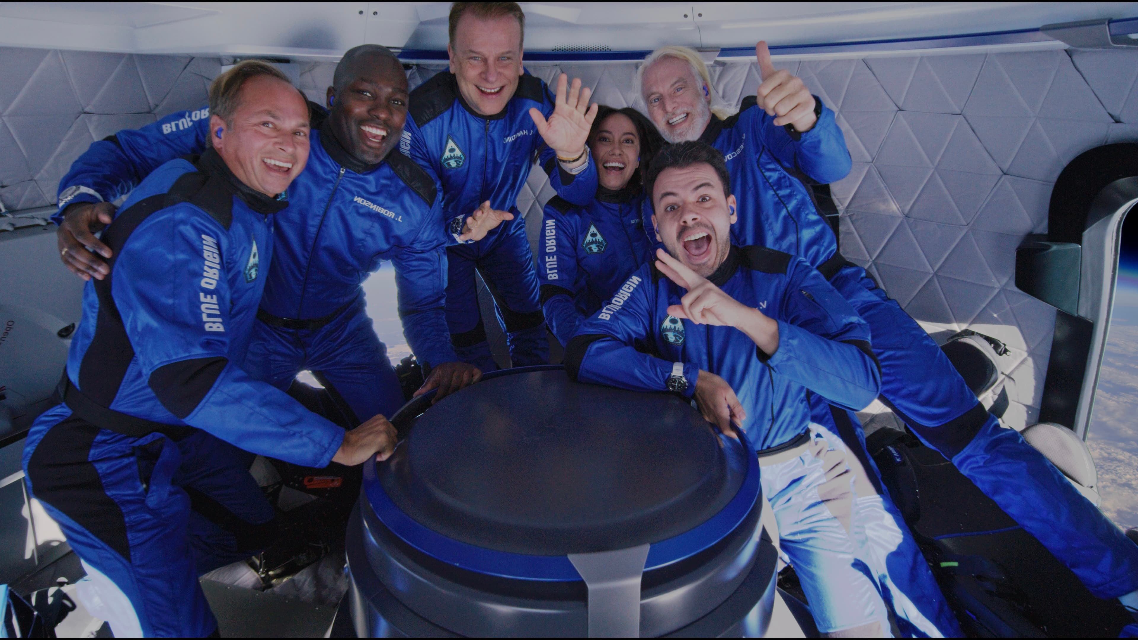 The six-person NS-21 crew, including Katya Echazarreta, inside the Blue Origin New Shepard capsule on launch day, June 4, 2022.